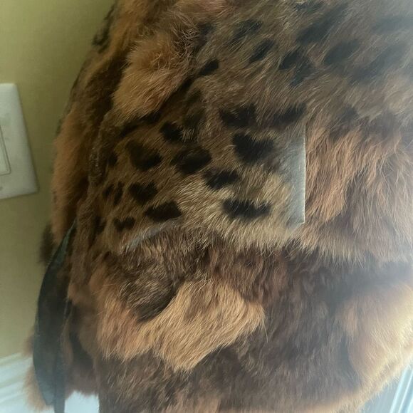 PATCHWORK RABBIT FUR VEST shades of Brown & Leopard print MADE IN HONG KONG SZM - Picture 7 of 16
